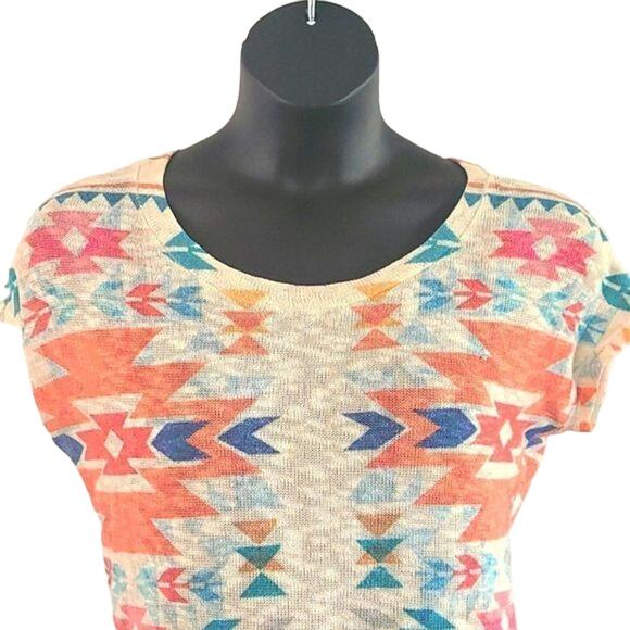 Gaze USA Tribal Print Knit Short Sleeve Top – Size Large – Boho Festival Style - Picture 5 of 6